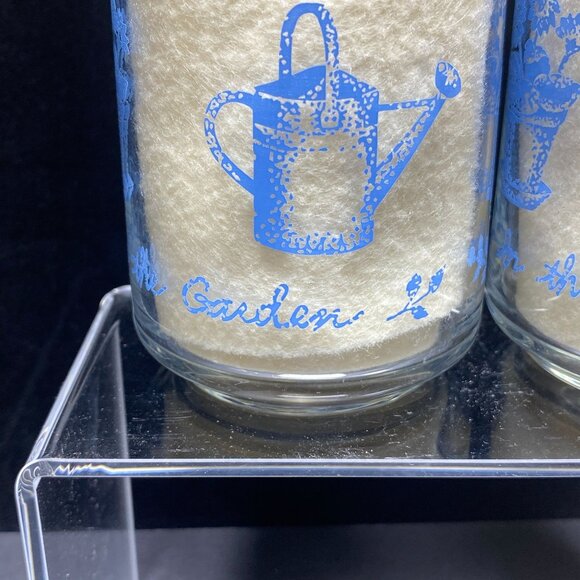 Vintage Libbey Garden Theme Glass Tumblers Set of 4 Flower Pot Bird House - Picture 7 of 9